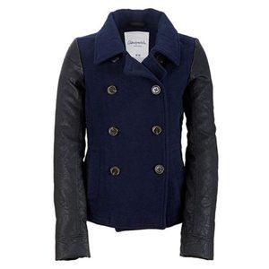 Aeropostale Wool & Faux Leather Pea Coat